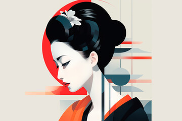 a geisha, chinese traditional minimalism, graphic illustration, minimalism, geometric graphics. China. Asia. culture. cultura