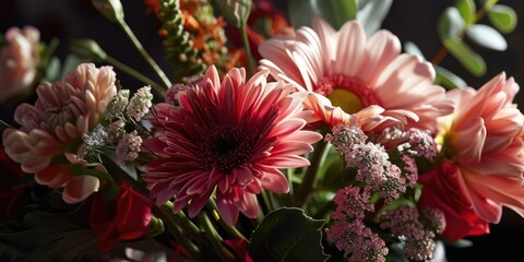 A close up view of a vase of flowers sitting on a table. This image can be used to add a touch of nature and beauty to any project or design