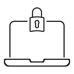 Laptop with padlock line icon. Protection, security, data, information, password, key, computer, corporation. Vector icon for business and advertising