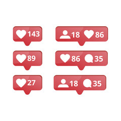 vector set of icons for social networks. red icons with likes, comments and subscribers