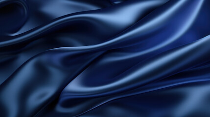 Obraz premium Elegant deep blue satin fabric with a smooth, lustrous surface and fluid folds.