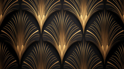 Golden abstract flowers blossoms isolated on black background texture, modern luxury elegant design