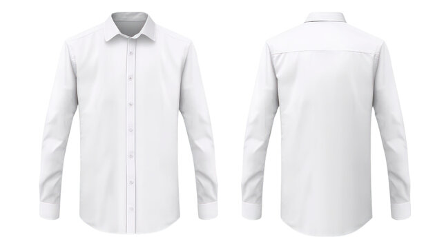 White shirt, front and back view. Transparent background. PNG