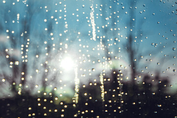 drops of water on the glass. rain outside the window. condensation on the glass. beautiful view...