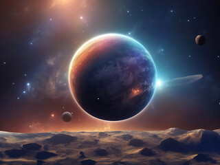 Illustration of a planet on the background of space. Background with texture