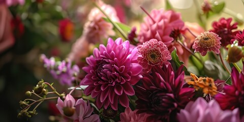A close-up photograph of a beautiful bunch of flowers arranged in a vase.