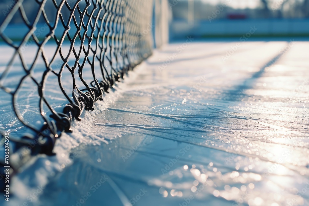 Poster a detailed view of a chain link fence. suitable for use in industrial, security, or construction-rel