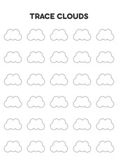 Trace clouds. Worksheets for kids. Preschool education.