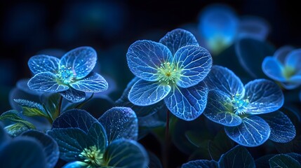 Luminous Blue Flowers with Dew Drops