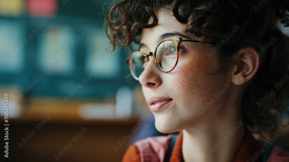 Aufkleber a detailed view of a person wearing glasses. this image can be used in various contexts