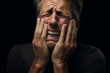 Portrait of a Man Experiencing Severe Pain or Distress - obrazy, fototapety, plakaty