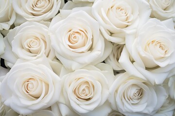 top view of white roses floral background generative ai