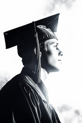 Silhouette of graduation student on white background 