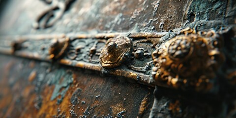 A detailed view of a metal latch on a door. This image can be used to showcase the durability and security of door hardware - obrazy, fototapety, plakaty