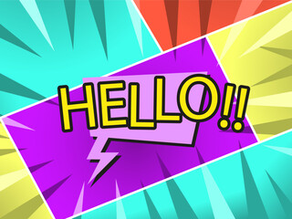 Lettering hello on comic background line icon. Style, meeting, product promotion, frame. Vector icon for business and advertising