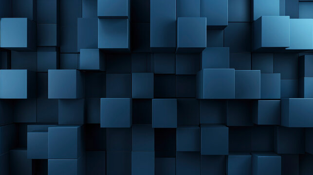 Fototapeta Abstract geometric blue 3d texture wall, with squares and cubes as background, textured wallpaper