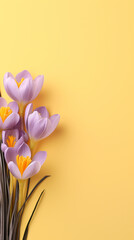 Crocus decorated on light yellow background with space for text