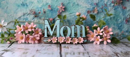 Banner with text mom adorned with flowers, a heartwarming and floral tribute to celebrate essence of motherhood, expressing love and appreciation in beautifully designed sentiment filled display