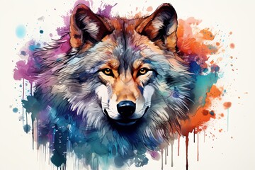 Watercolor wolf clipart on white background