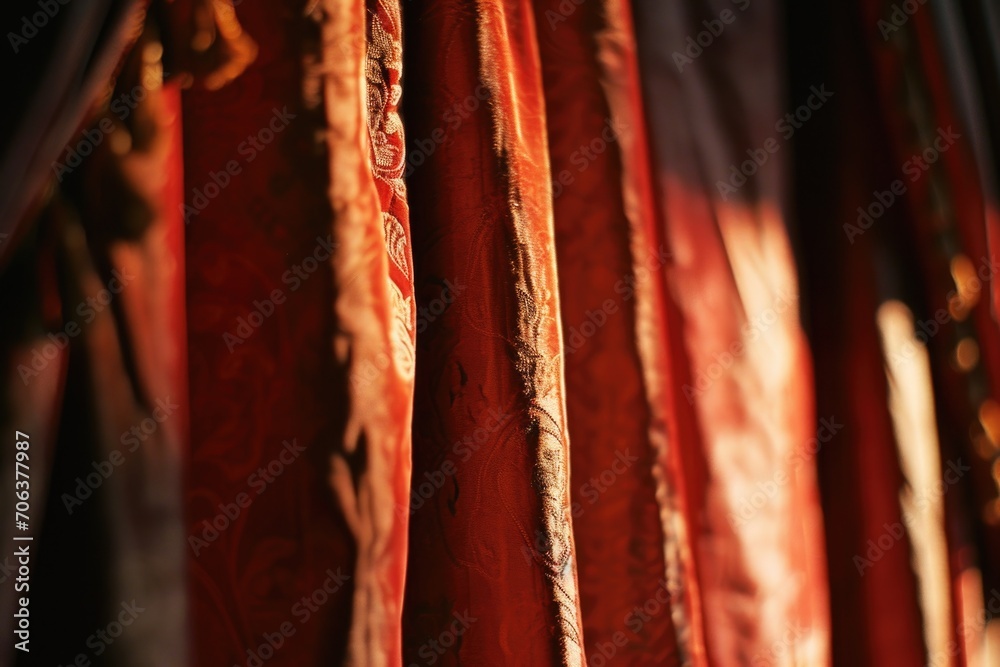 Poster a close-up view of a bunch of ties neatly arranged on a rack. this image can be used for fashion, st