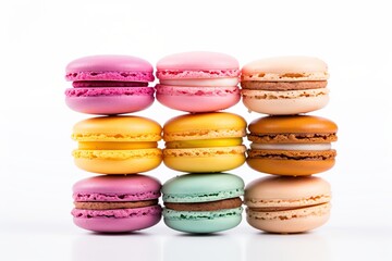 Colorful macarons dessert on white background