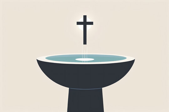 Minimalist illustration of a baptismal font