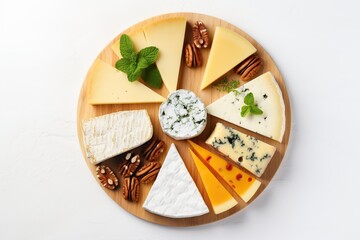 Various types of cheese on white background