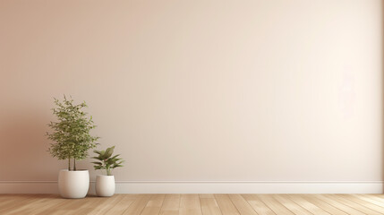 Earthy Elegance: Interior Background with 3D Rendered Wooden Paneling and Beige Stucco Wall - obrazy, fototapety, plakaty