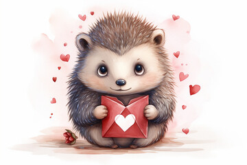 An adorable gift card featuring a hand-drawn illustration of a hedgehog delivering a heart-shaped letter, adding a cute and whimsical touch