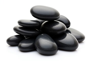 Fototapeta na wymiar Black spa stones isolated on white background