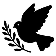 Elegant Dove with olive branch Silhouette Vector: Symbol of Peace, Tranquility, and Grace in Black.