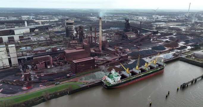 Steel manufacturing industry. A large industrtial complex near the city of Bremen, Germany.