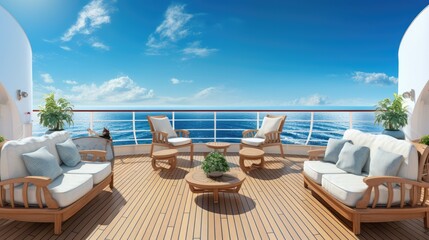Spacious and pristine deck of a luxurious cruise ship