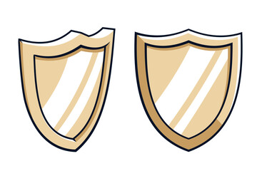 Knight shield - symbol of protection. Retro metal triangular shield icon. Vector isolated illustration.