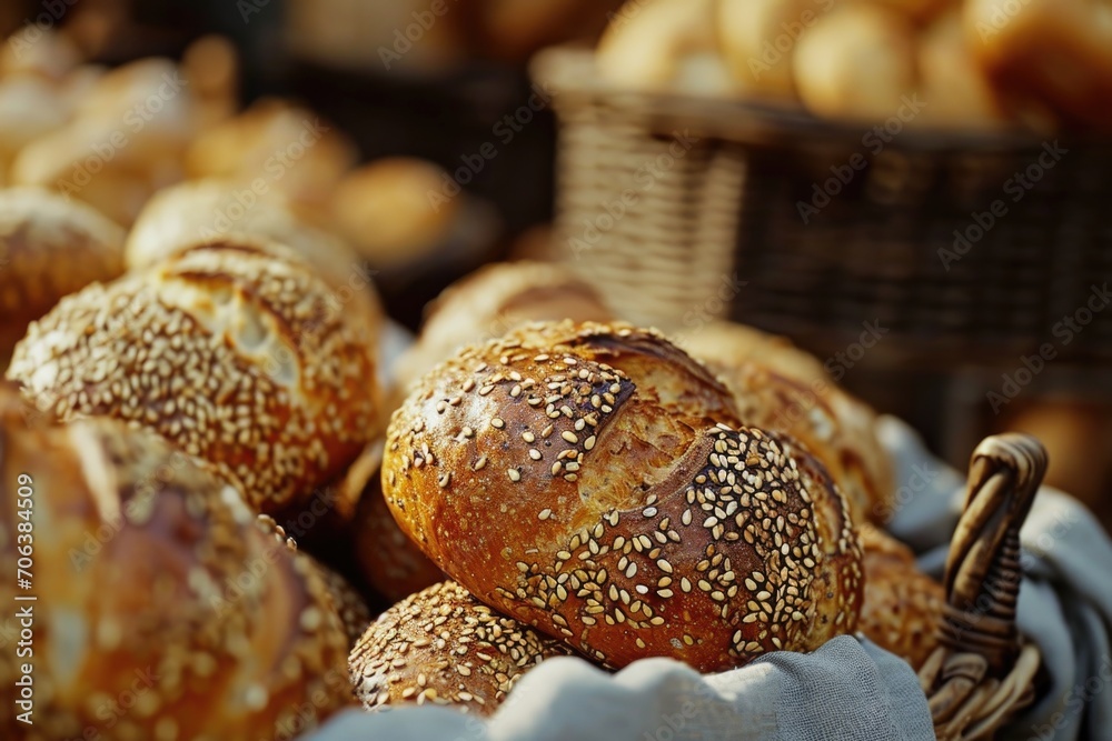 Aufkleber a basket filled with a variety of different types of bread. perfect for a bakery or food-related pro