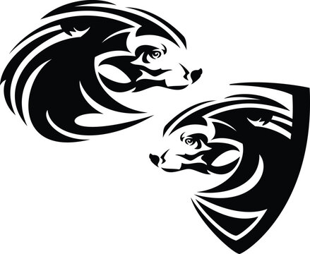 recommend clip art: wild wolverine head in simple heraldic shield - black and white vector design for security concept coat of arms or mascot