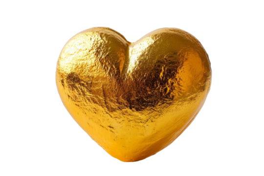 Golden heart, cut out - stock png.