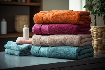 Linen elegance Neatly stacked towels create a tidy and luxurious display