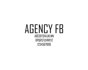 Fototapeta na wymiar Agency FB Font, font, letters, numbers, design