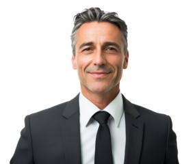 Business man with a smile, cut out - stock png.