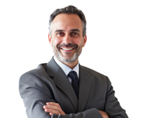Business man with a smile, cut out - stock png.