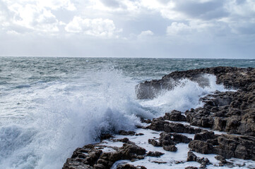 Waves of the raging sea.