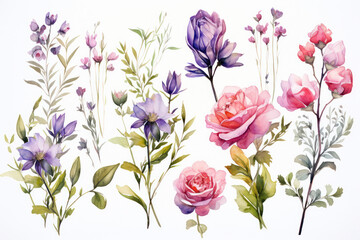 Nature's Serenade: A Romantic Watercolor Garden of Vintage Roses