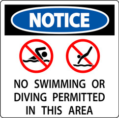 Pool Notice Sign No Swimming Or Diving Permitted In This Area