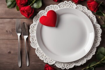 Empty plate mock up for saint valentine's day. Holiday love table setting