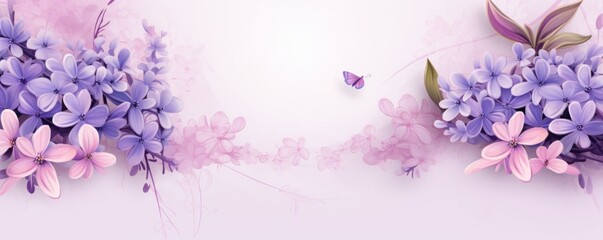 Obraz na płótnie Canvas Banner with flowers on light lavender background
