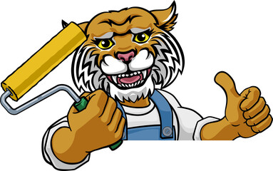 Wildcat Painter Decorator Paint Roller Mascot Man