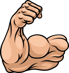 Strong Muscular Arm Bicep Muscle Cartoon Icon - obrazy, fototapety, plakaty