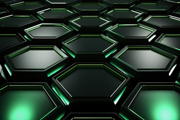 Abstract background made of black and green hexagons. Generative Ai