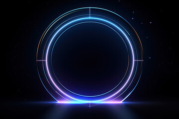 Neon circle on a dark background. Futuristic technology style. Generative Ai
